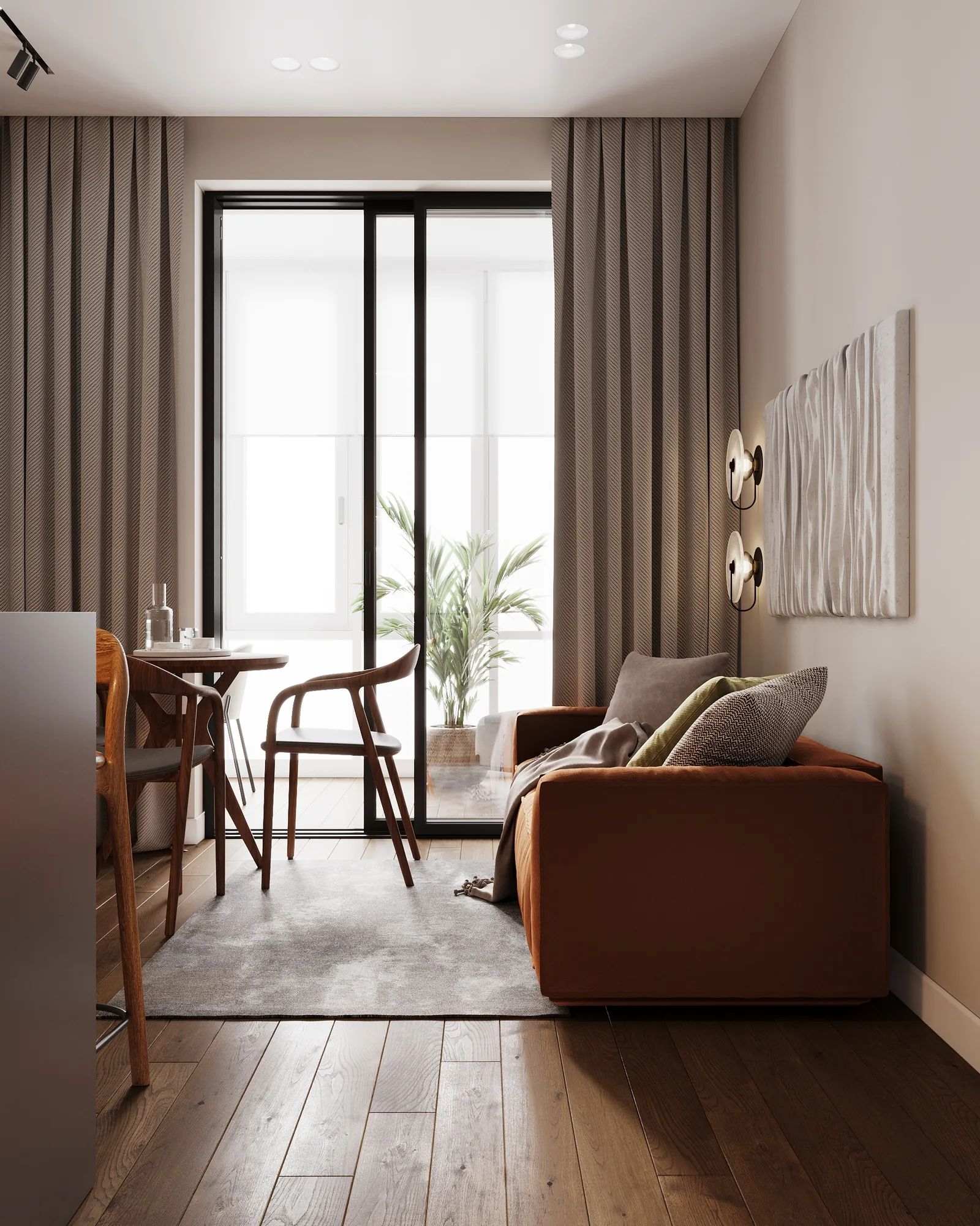 Apartment · 540 sq ft interior design — Rust & Walnut