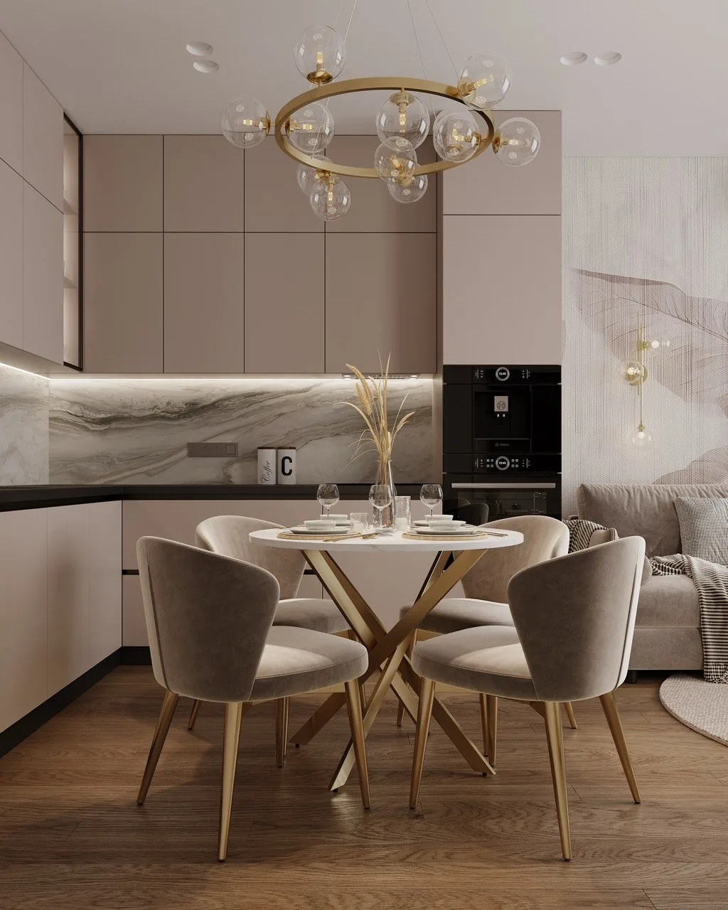 Apartment · 860 sq ft interior design — Champagne Marble