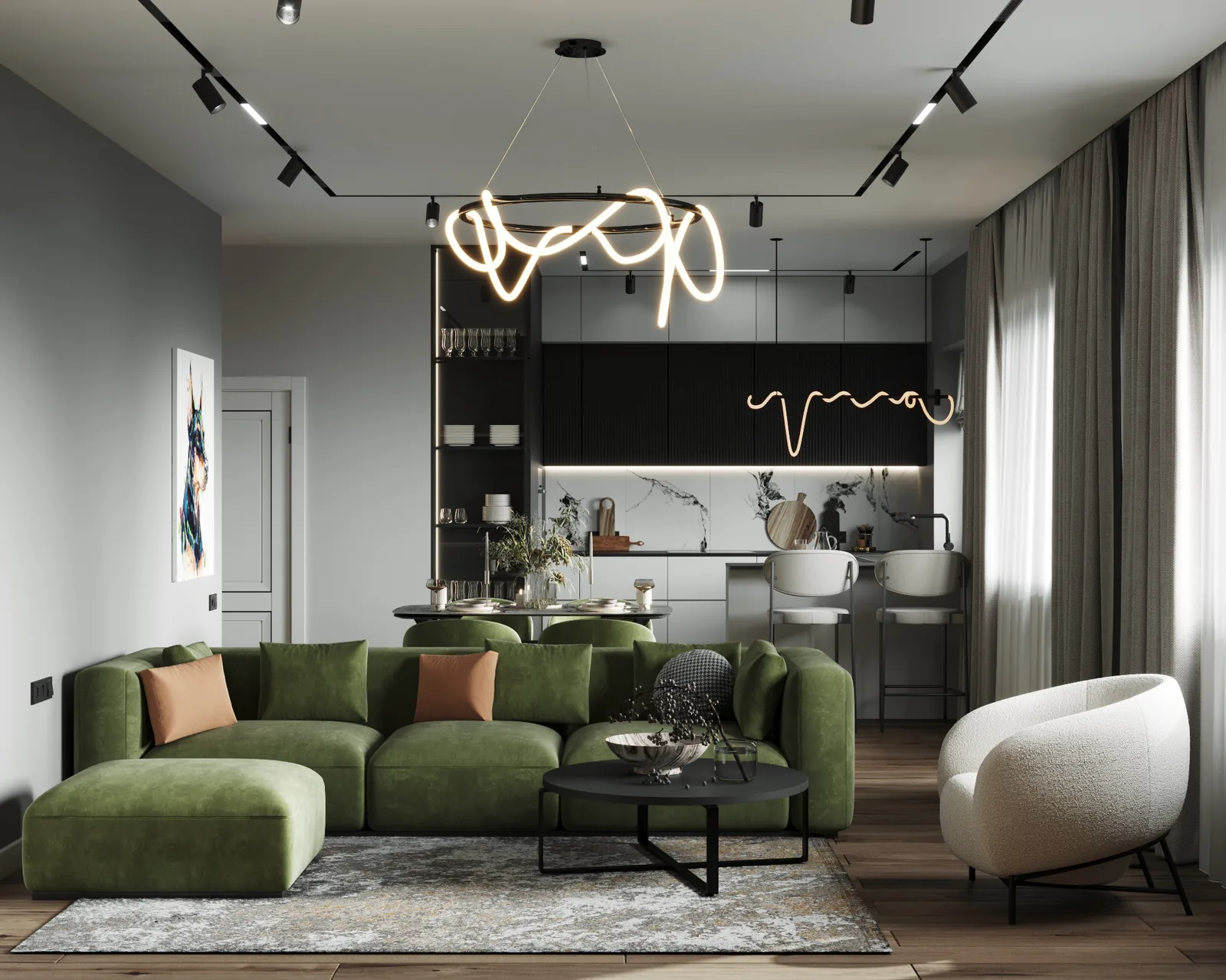 Apartment · 1,510 sq ft interior design — Olive & Charcoal